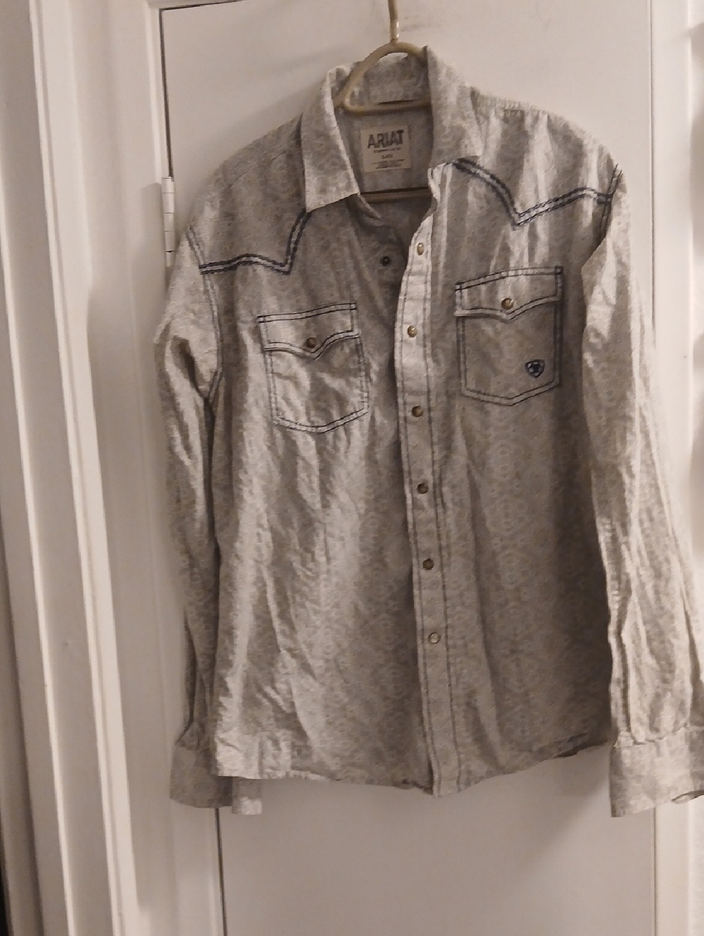 Ariat Men's Light Gray Western Shirt Large Collared Rhinestone Snap Buttons